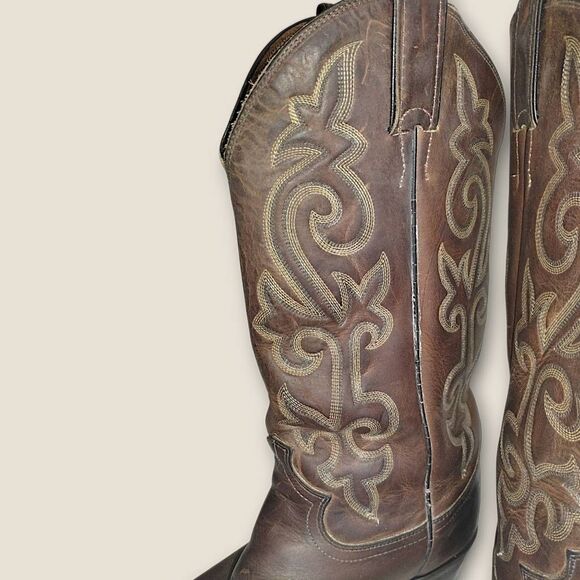 Justin Mens boots Sz 9D Buck Brown Round Toe Western Boots 2253 Comfort Cushion - Picture 7 of 14
